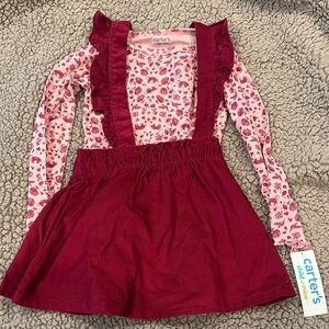 Carter's Raspberry Corduroy Pinafore with Pink Floral Shirt